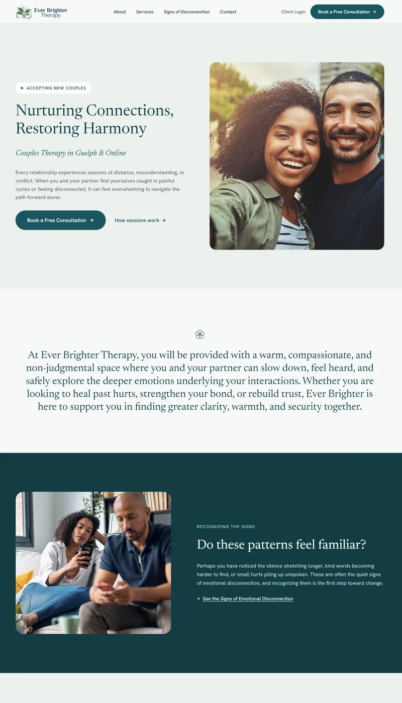 Homepage of the Ever Brighter Therapy website